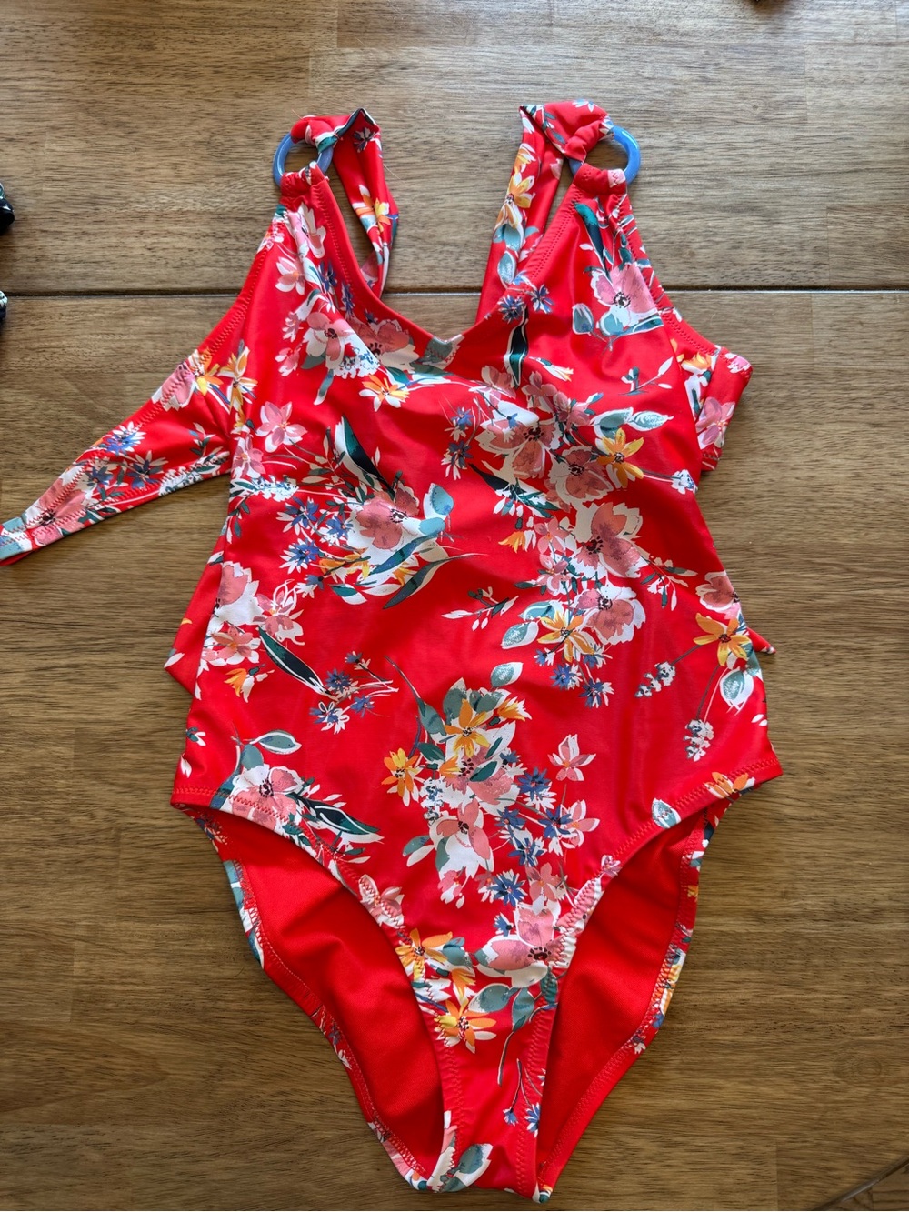 Jessica Simpson women  Red Floral One-Piece Swimsuit with Pink and Green Accents